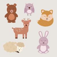 juego de caracteres animales boho con los ojos cerrados. animales bebés. ilustración vectorial vector