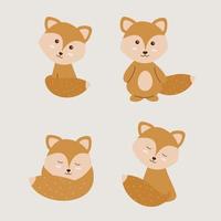 Boho fox character set. Vector illustration.