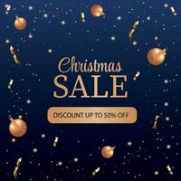 Realistic Christmas sale on dark blue background with streamers and balloons vector