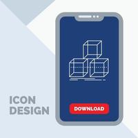 Arrange. design. stack. 3d. box Line Icon in Mobile for Download Page vector