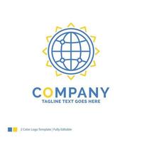 World. globe. SEO. business. optimization Blue Yellow Business Logo template. Creative Design Template Place for Tagline. vector