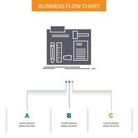 Build. construct. diy. engineer. workshop Business Flow Chart Design with 3 Steps. Glyph Icon For Presentation Background Template Place for text. vector