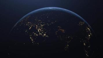 Cinematic Top view of planet earth from space. Sunrise  on the globe. Day to night concept. Change or control climate. High resolution animated background video