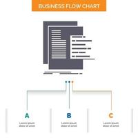 cuadro. datos. grafico. informes. diseño de diagrama de flujo de negocio de valoración con 3 pasos. icono de glifo para el lugar de plantilla de fondo de presentación para texto. vector