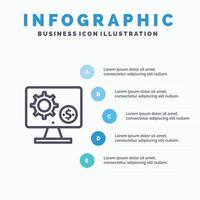 Generator Monitor Screen Setting Gear Money Line icon with 5 steps presentation infographics Backgro vector