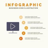 Monitor Computer Video Play Solid Icon Infographics 5 Steps Presentation Background vector