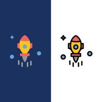 Astronomy Rocket Space Fly  Icons Flat and Line Filled Icon Set Vector Blue Background