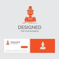 Business logo template for Detective. hacker. incognito. spy. thief. Orange Visiting Cards with Brand logo template. vector
