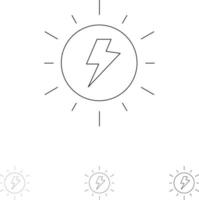 Energy  Solar Sun Charge Bold and thin black line icon set vector