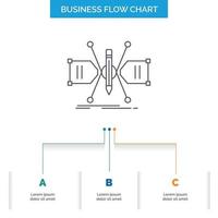 Architect. constructing. grid. sketch. structure Business Flow Chart Design with 3 Steps. Line Icon For Presentation Background Template Place for text vector