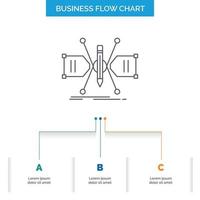 Architect. constructing. grid. sketch. structure Business Flow Chart Design with 3 Steps. Line Icon For Presentation Background Template Place for text vector