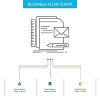 marca. empresa. identidad. carta. diseño de diagrama de flujo de negocios de presentación con 3 pasos. icono de línea para el lugar de plantilla de fondo de presentación para texto vector