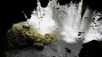 vista da cachoeira selvagem dentro da caverna video