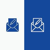 redactar editar correo electrónico sobre línea de correo y glifo icono sólido línea de banner azul y glifo icono sólido blu vector