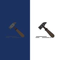 Hammer Construction Tool Strong Carpenter  Icons Flat and Line Filled Icon Set Vector Blue Backgroun