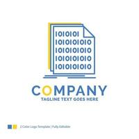 Binary. code. coding. data. document Blue Yellow Business Logo template. Creative Design Template Place for Tagline. vector