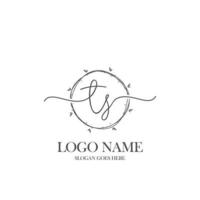 Initial TS beauty monogram and elegant logo design, handwriting logo of initial signature, wedding, fashion, floral and botanical with creative template. vector