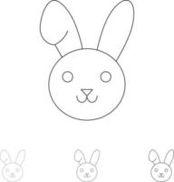 Bunny Easter Rabbit Bold and thin black line icon set vector