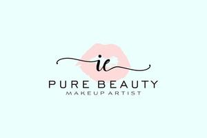 Initial IE Watercolor Lips Premade Logo Design, Logo for Makeup Artist Business Branding, Blush Beauty Boutique Logo Design, Calligraphy Logo with creative template. vector