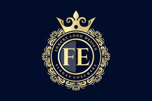 FE Initial Letter Gold calligraphic feminine floral hand drawn heraldic monogram antique vintage style luxury logo design Premium Vector