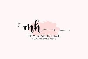 Initial MH beauty monogram and elegant logo design handwriting logo of initial signature, wedding, fashion, floral and botanical with creative template. vector