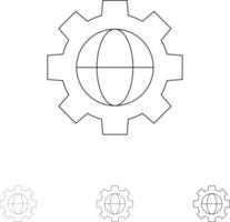 Gear Setting Globe Bold and thin black line icon set vector