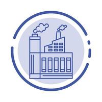 Industry Building Construction Factory Smoke Blue Dotted Line Line Icon vector