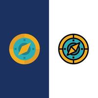 Navigation Navigator Compass Location  Icons Flat and Line Filled Icon Set Vector Blue Background