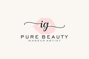 Initial IG Watercolor Lips Premade Logo Design, Logo for Makeup Artist Business Branding, Blush Beauty Boutique Logo Design, Calligraphy Logo with creative template. vector