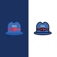 hat cap iconos americanos plano y lleno de línea conjunto de iconos vector fondo azul