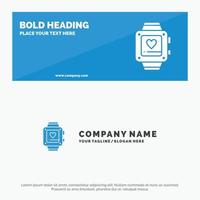 reloj de mano amor corazón boda icono sólido sitio web banner y plantilla de logotipo de empresa vector