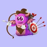 Cute purple monster playing archery vector