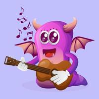 Cute purple monster playing guitar vector