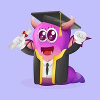 lindo monstruo morado recién graduado vector