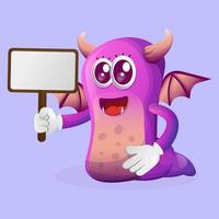 Cute purple monster holding billboards vector