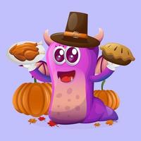 Cute purple monster celebrate thanksgiving vector