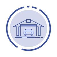 Garage Building Car Construction Blue Dotted Line Line Icon vector