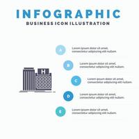 hospital cuidado de la salud edificio médico clínica icono sólido infografía 5 pasos presentación antecedentes vector