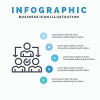 asignación delegado delegando icono de línea de distribución con 5 pasos presentación infografía centrico vector