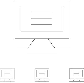 Monitor Computer Hardware Bold and thin black line icon set vector