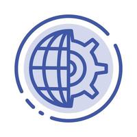 Gear Globe Setting Business Blue Dotted Line Line Icon
