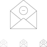 comunicación eliminar eliminar correo electrónico negrita y delgada línea negra conjunto de iconos vector
