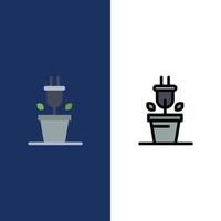 Plug Plant Technology  Icons Flat and Line Filled Icon Set Vector Blue Background