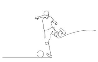 continuous line drawing of man shooting football illustration vector