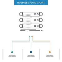 server. structure. rack. database. data Business Flow Chart Design with 3 Steps. Line Icon For Presentation Background Template Place for text