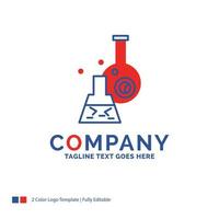 Company Name Logo Design For beaker. lab. test. tube. scientific. Blue and red Brand Name Design with place for Tagline. Abstract Creative Logo template for Small and Large Business. vector