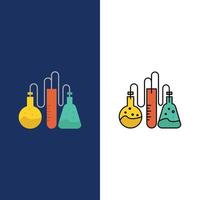 iconos de ciencia de laboratorio de droga química planos y llenos de línea conjunto de iconos vector fondo azul