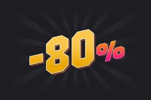 Negative 80 discount banner with dark background and yellow text. -80 percent sales promotional design. vector