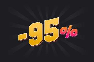 Negative 95 discount banner with dark background and yellow text. -95 percent sales promotional design. vector