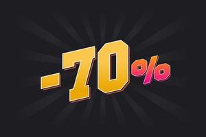 Negative 70 discount banner with dark background and yellow text. -70 percent sales promotional design. vector